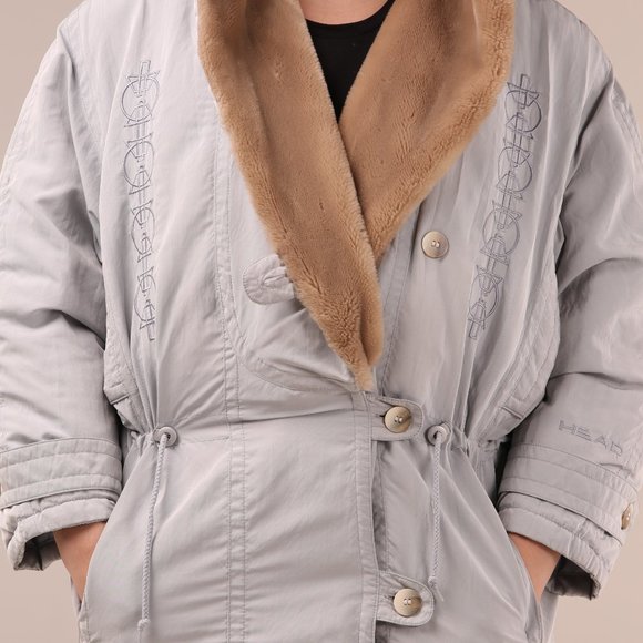 RARE! Vintage silver HEAD embroidered winter jacket with faux fur trim - Picture 2 of 15